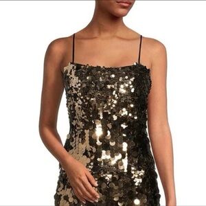 Antonio Melani Dina Sequin Square Neck Spaghetti Strap Cami- Gold- Size Medium